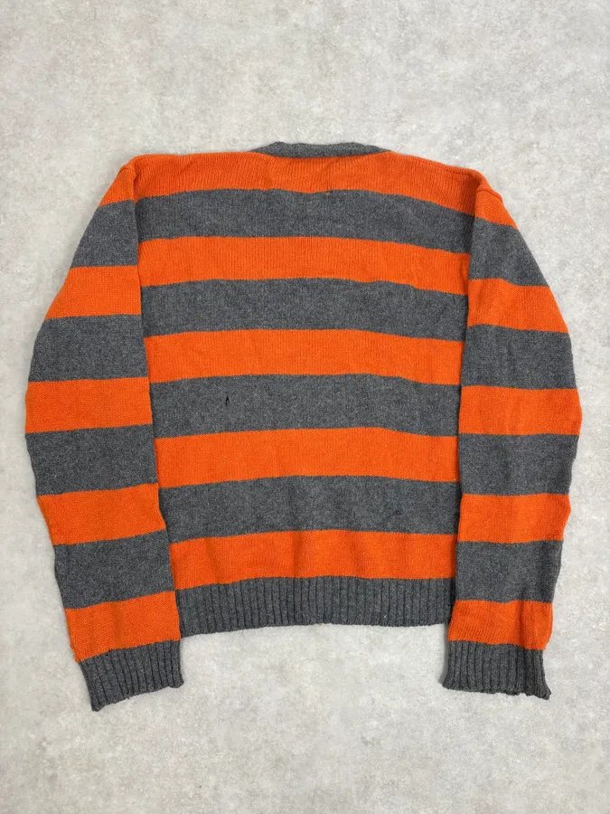 2000s Agnès b Orange &Grey Striped Distressed Wool Sweater - Image 6