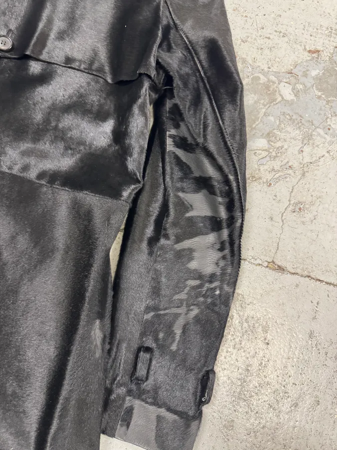 2000s Alexander McQueen Black Pony Hair Trench Coat - Image 11