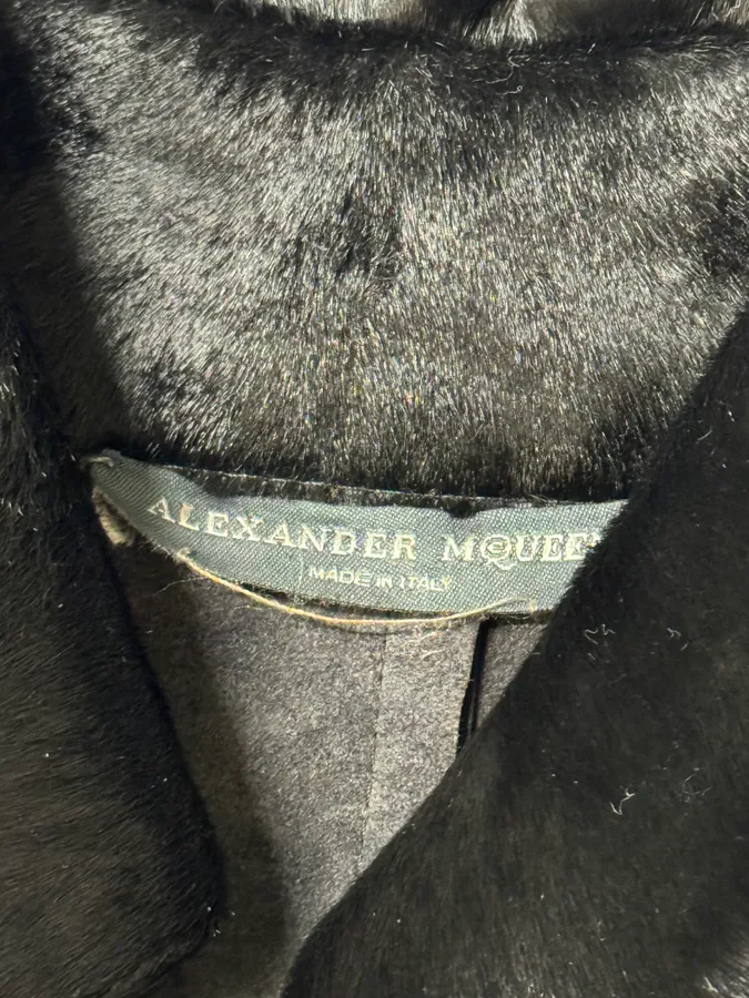 2000s Alexander McQueen Black Pony Hair Trench Coat - Image 13