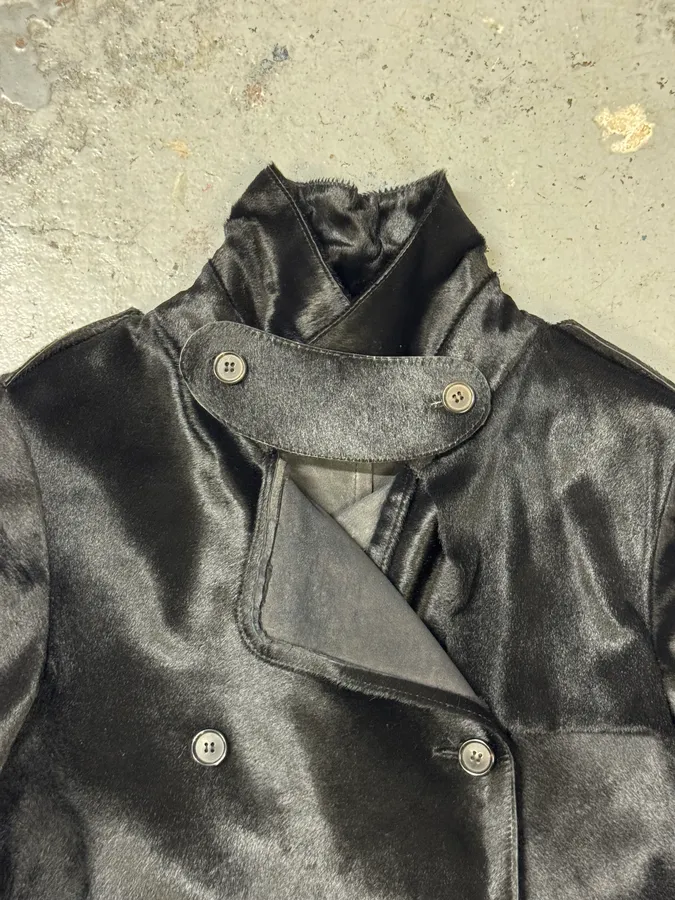 2000s Alexander McQueen Black Pony Hair Trench Coat - Image 9