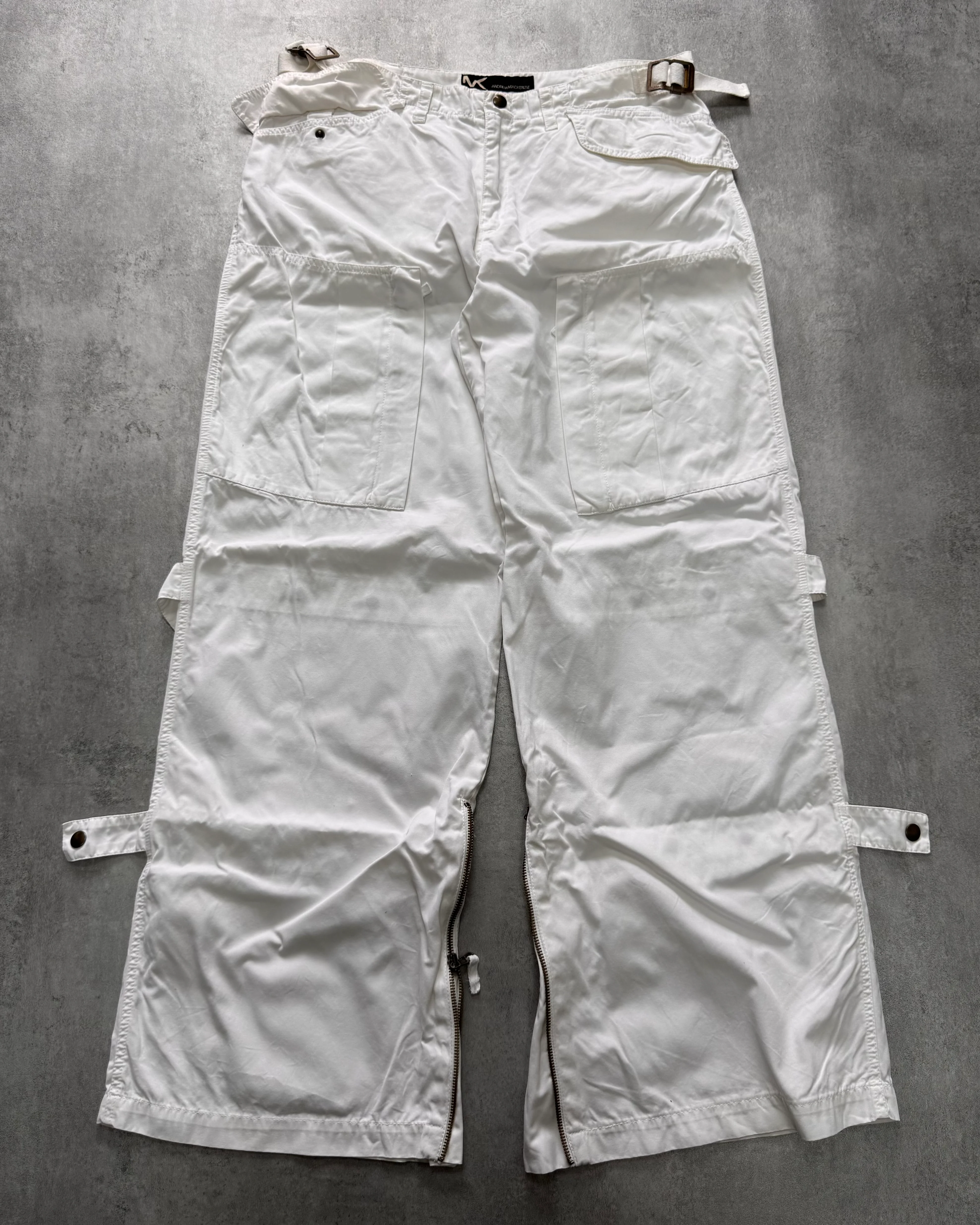 2000s Andrew Mackenzie Cargo Parachute White Wide Pants - Image 2