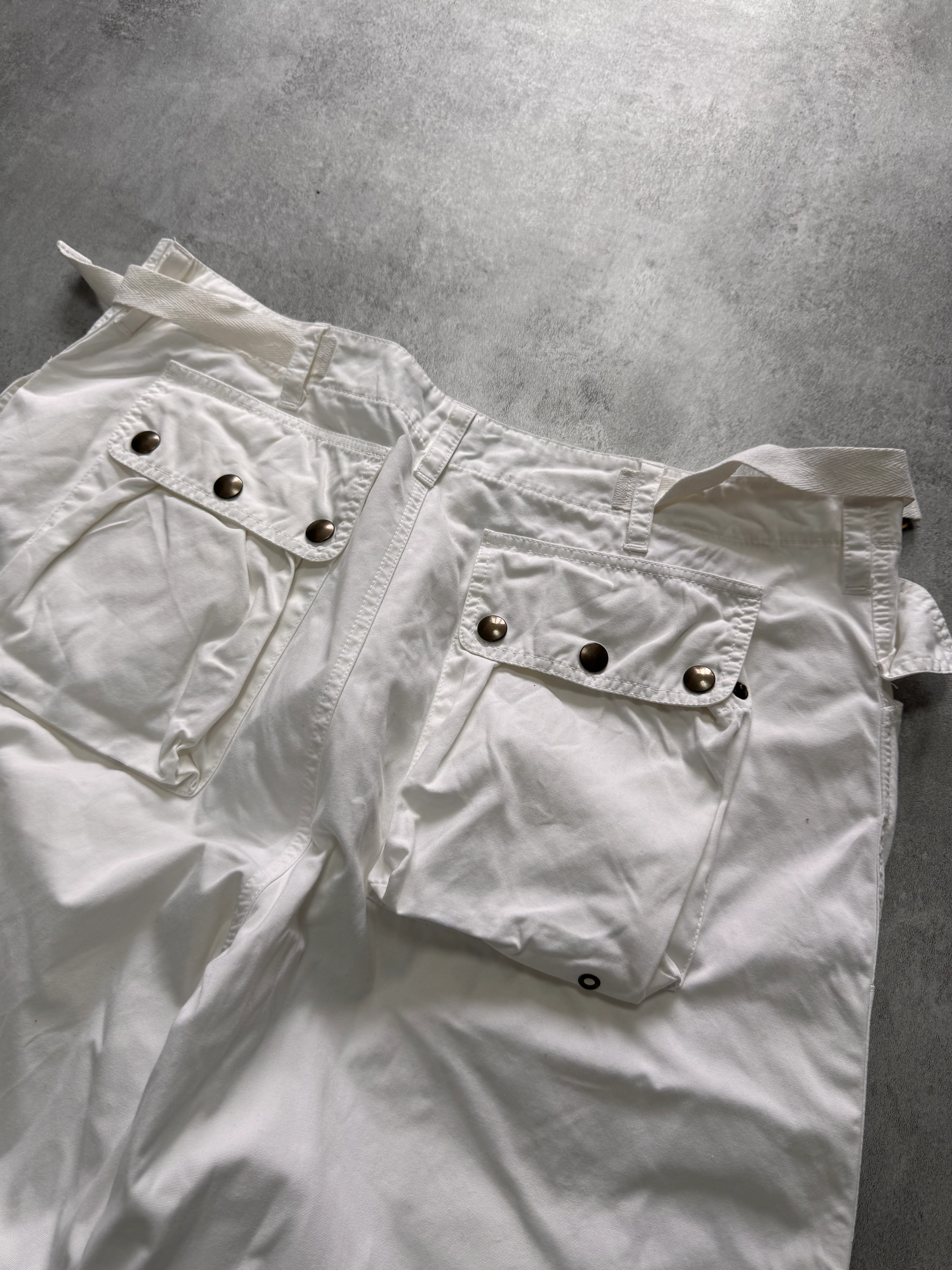 2000s Andrew Mackenzie Cargo Parachute White Wide Pants - Image 5