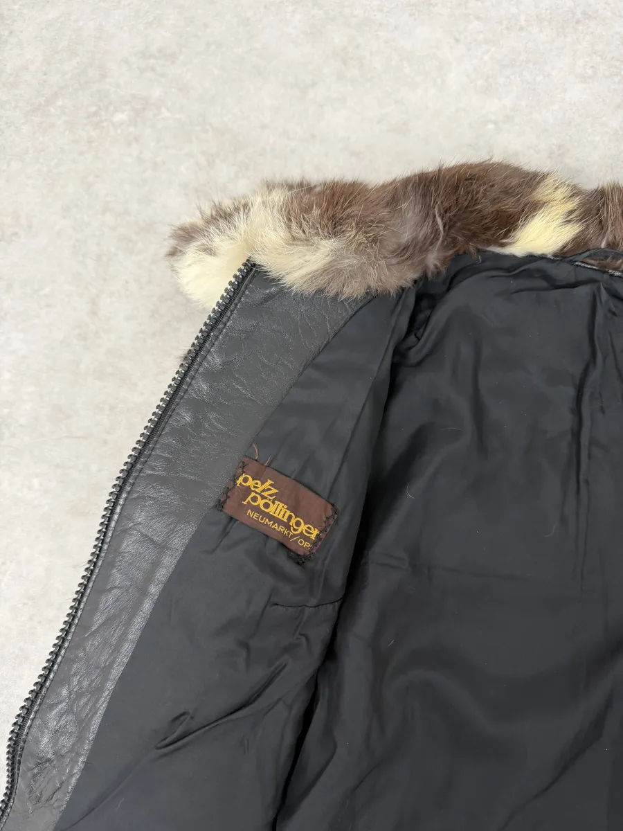 2000s Archive Black Leather Brown Faux Fur Jacket - Image 7