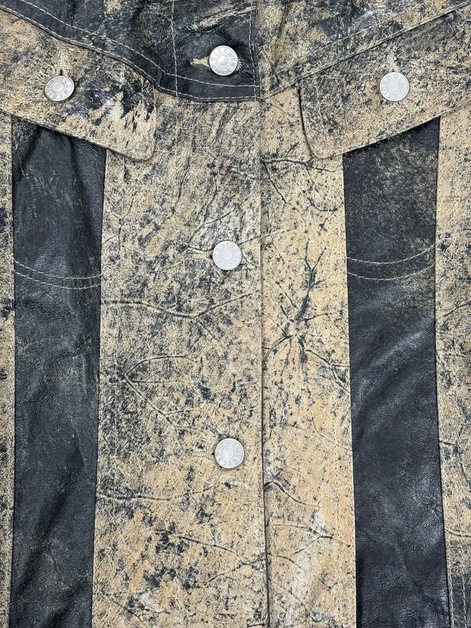 2000s Archive Eroded Marble Effect Leather Jacket - Image 8