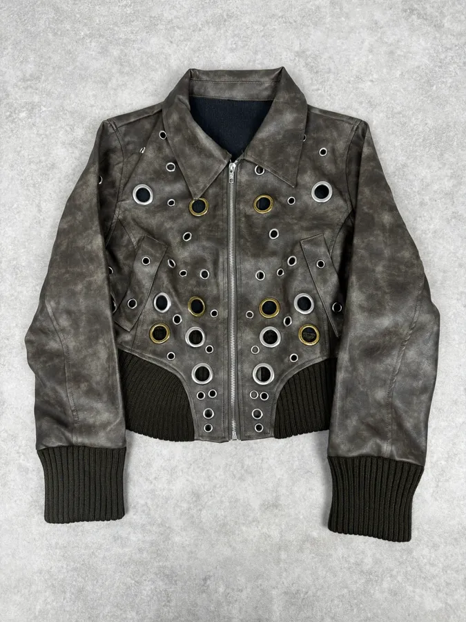 2000s Archive Eylet Brown Eroded Leather Jacket