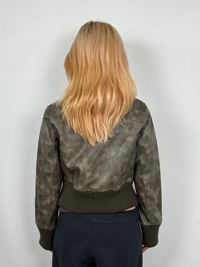 2000s Archive Eylet Brown Eroded Leather Jacket - Image 3