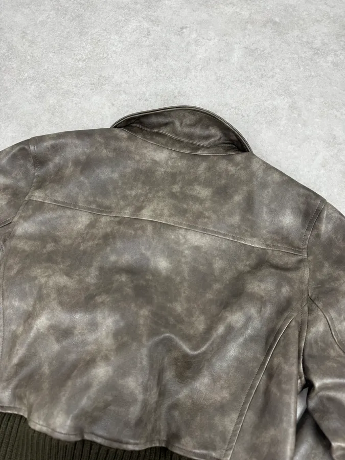 2000s Archive Eylet Brown Eroded Leather Jacket - Image 6