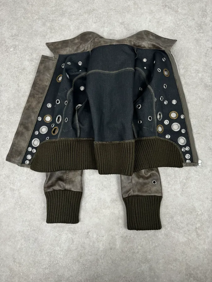 2000s Archive Eylet Brown Eroded Leather Jacket - Image 7
