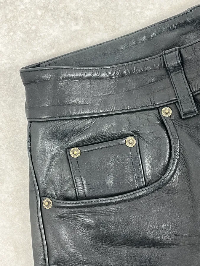 2000s Archive Italian Leather Black Pants - Image 9