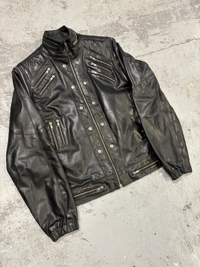 2000s Archive Multi Zips with Detachable Arms Black Biker Jacket - Image 4
