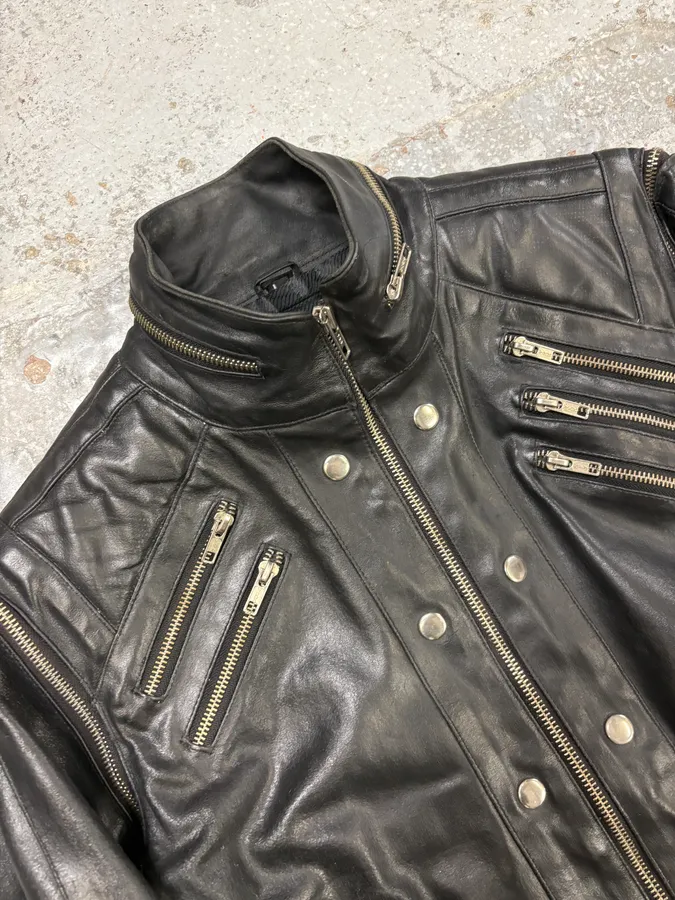 2000s Archive Multi Zips with Detachable Arms Black Biker Jacket - Image 5