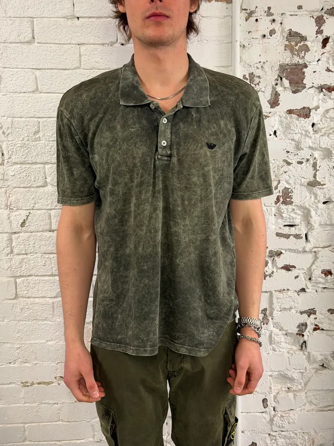 2000s Armani Acid Faded Green Polo - Image 2