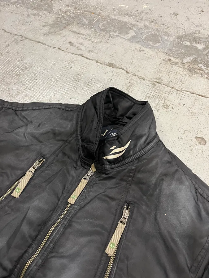 2000s Armani Aero Black Faded Bomber Jacket - Image 5