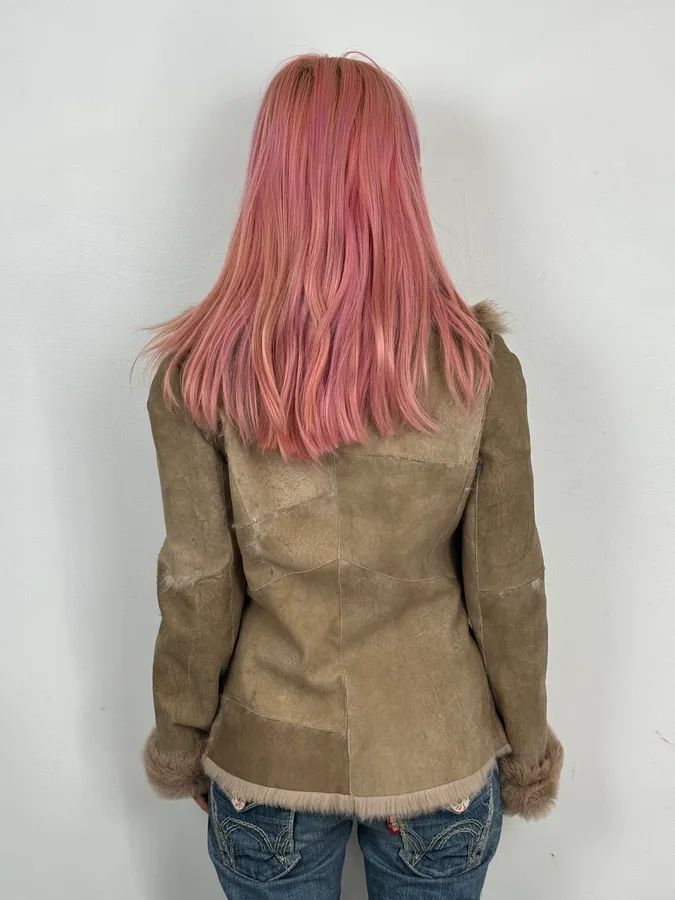 2000s Armani Beige Fur Lined Leather Jacket - Image 3