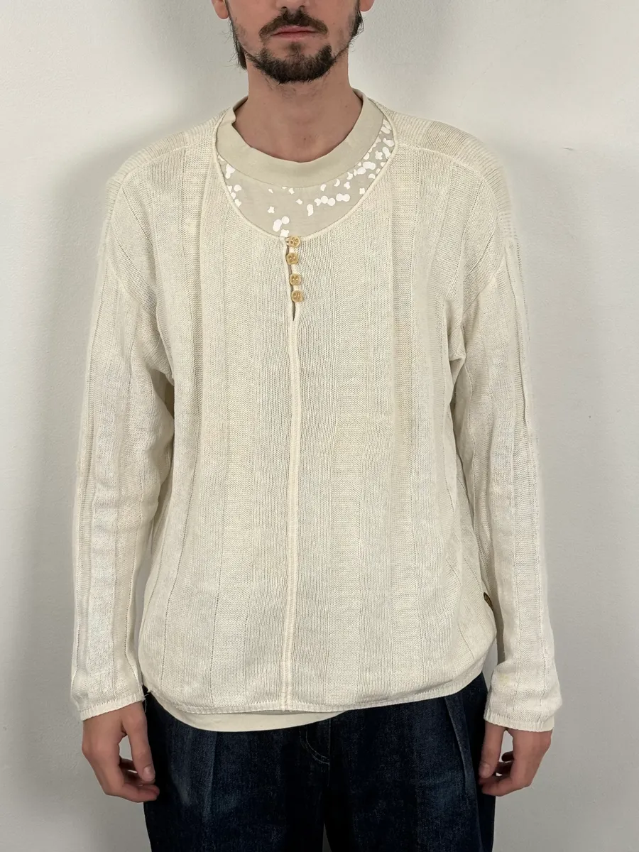 2000s Armani Beige Henley Longsleeves
