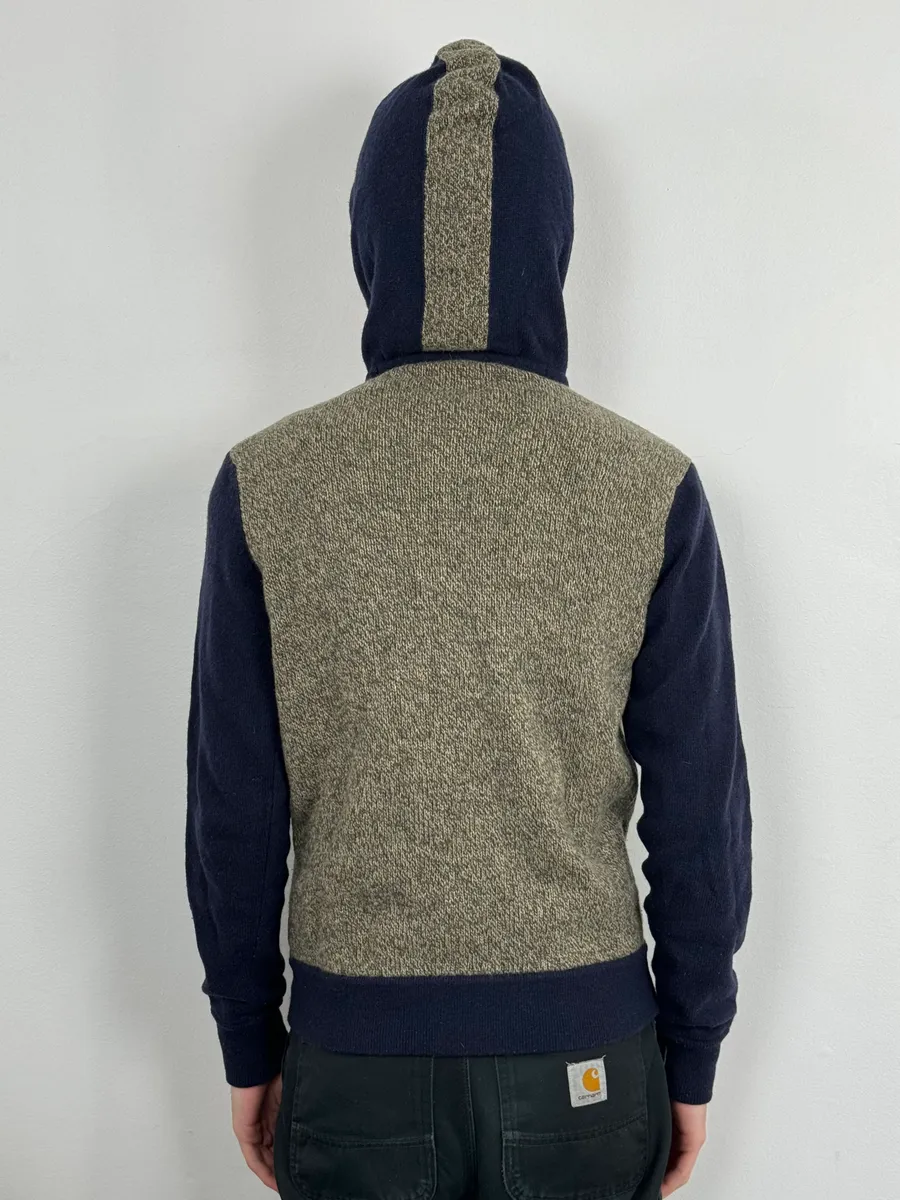 2000s Armani Beige & Navy Wool Zip-up Hoodie - Image 3