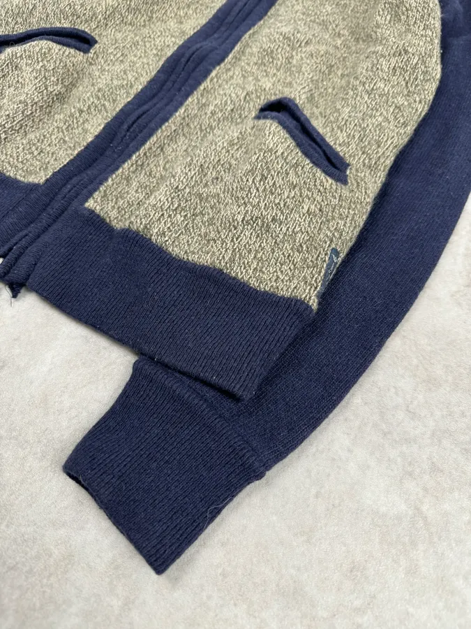 2000s Armani Beige & Navy Wool Zip-up Hoodie - Image 6