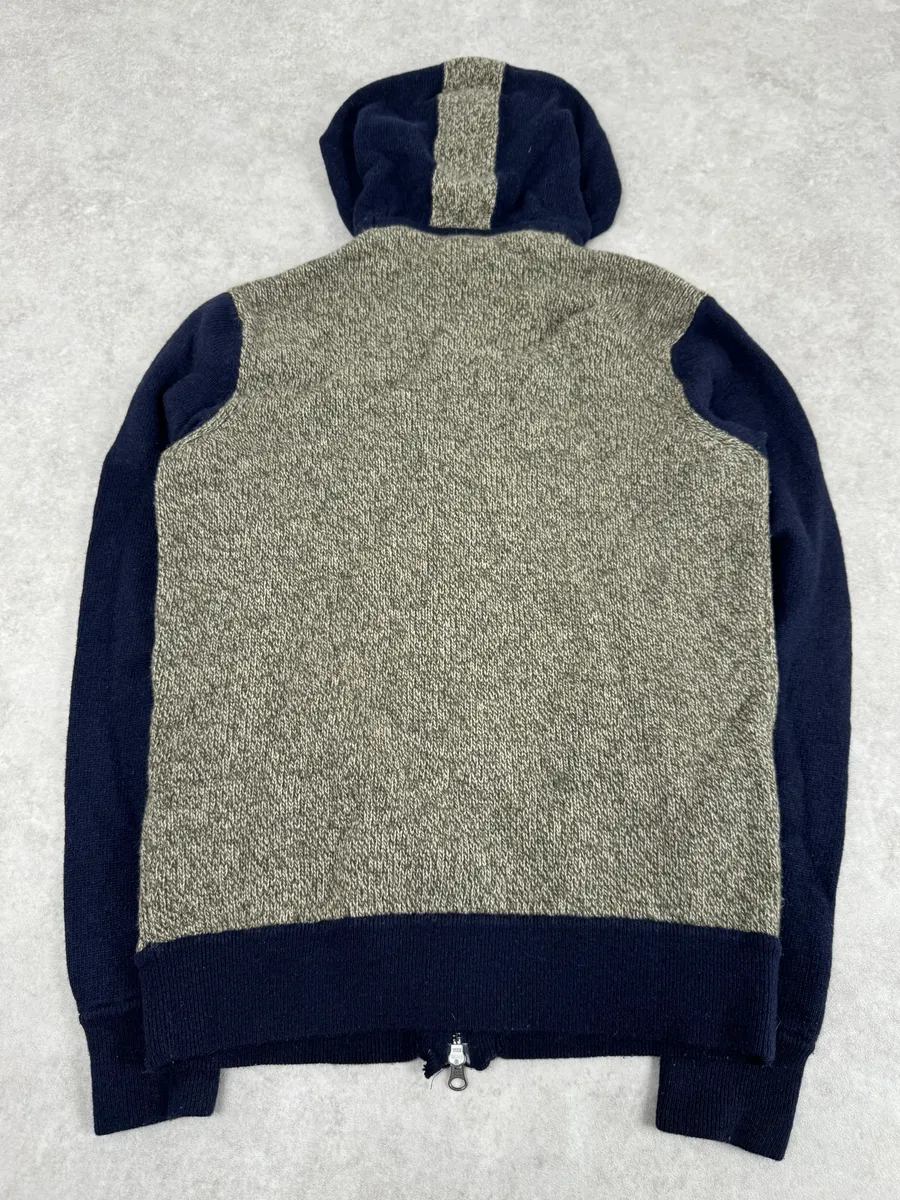 2000s Armani Beige & Navy Wool Zip-up Hoodie - Image 7
