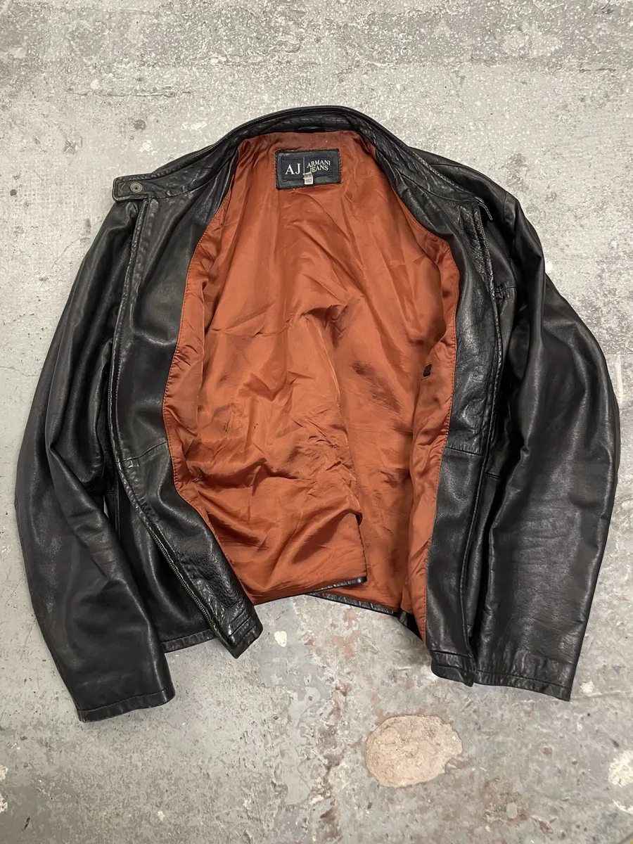 2000s Armani Biker Black Leather Jacket - Image 2