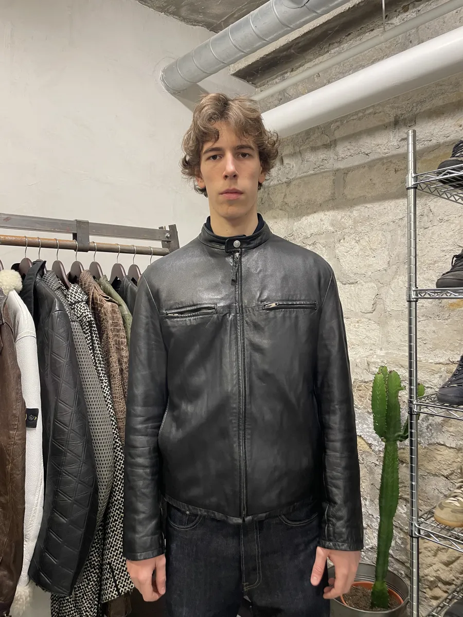 2000s Armani Biker Black Leather Jacket - Image 3