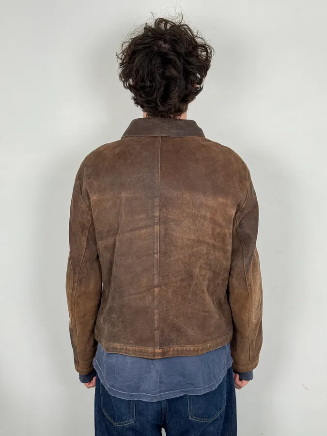 2000s Armani Biker Brown Faded Leather Jacket - Image 3
