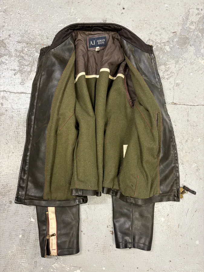 2000s Armani Biker Relief Leather Jacket - Image 9
