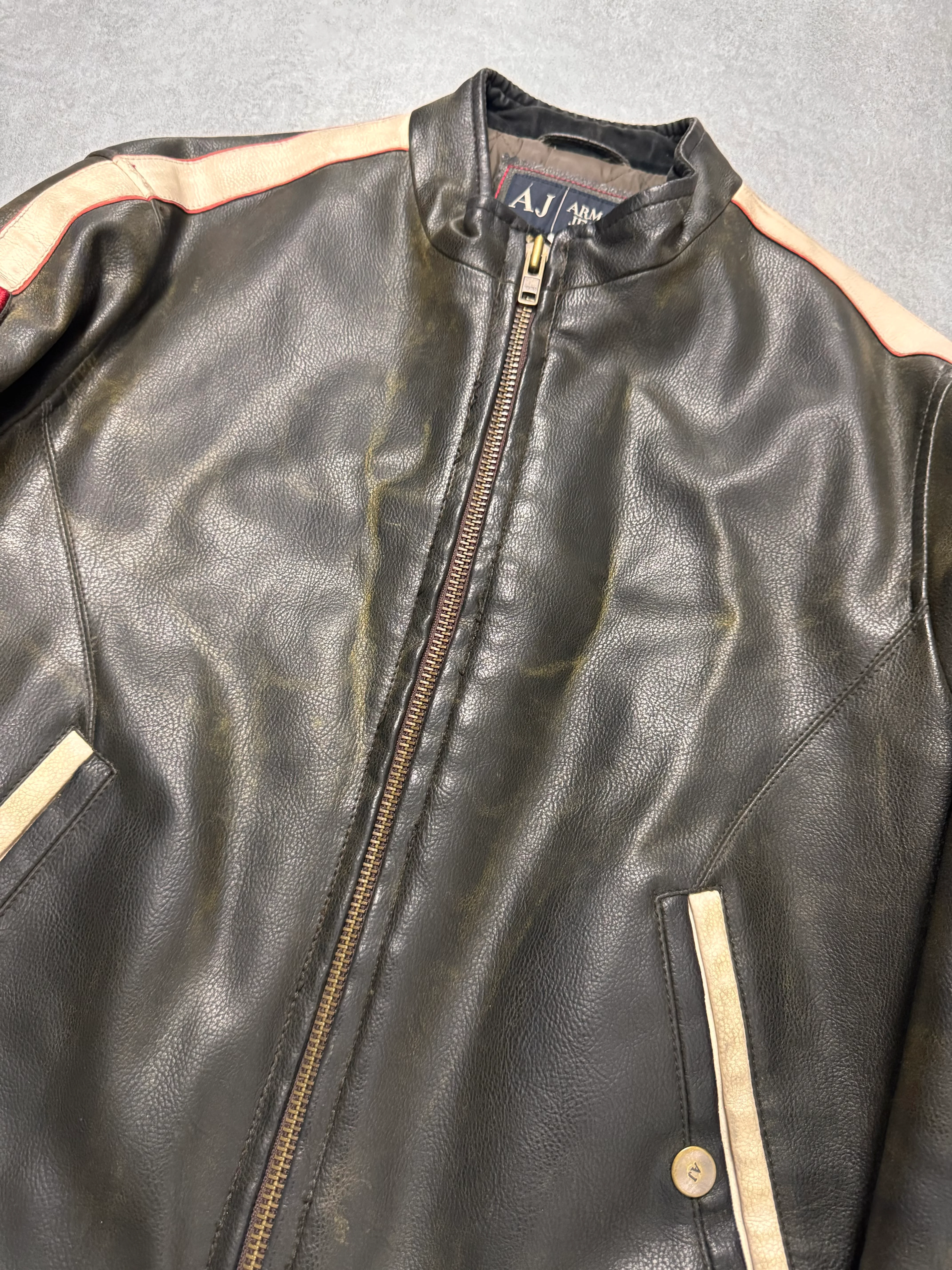 2000s Armani Biker Relief Leather Jacket - Image 2