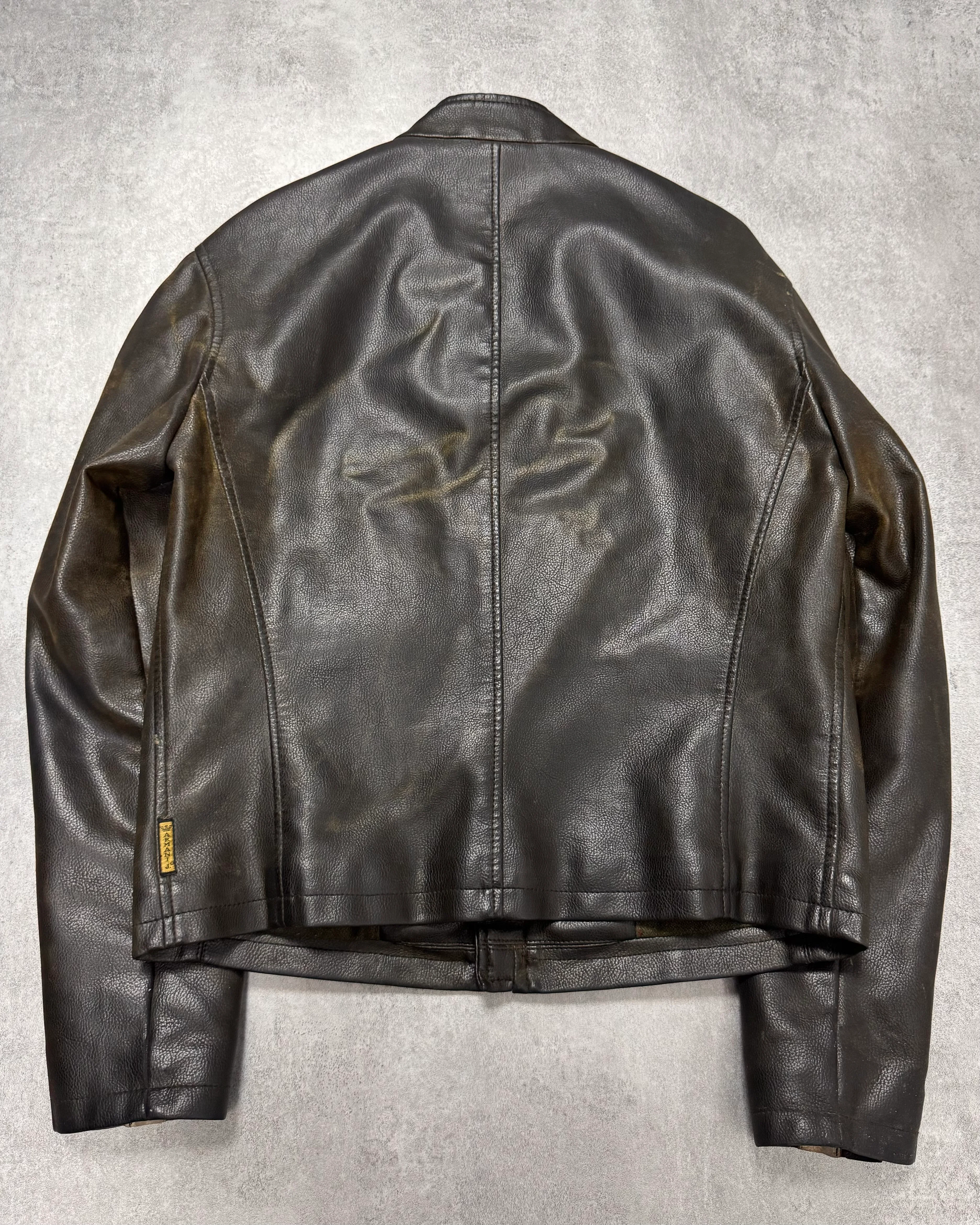 2000s Armani Biker Relief Leather Jacket - Image 3