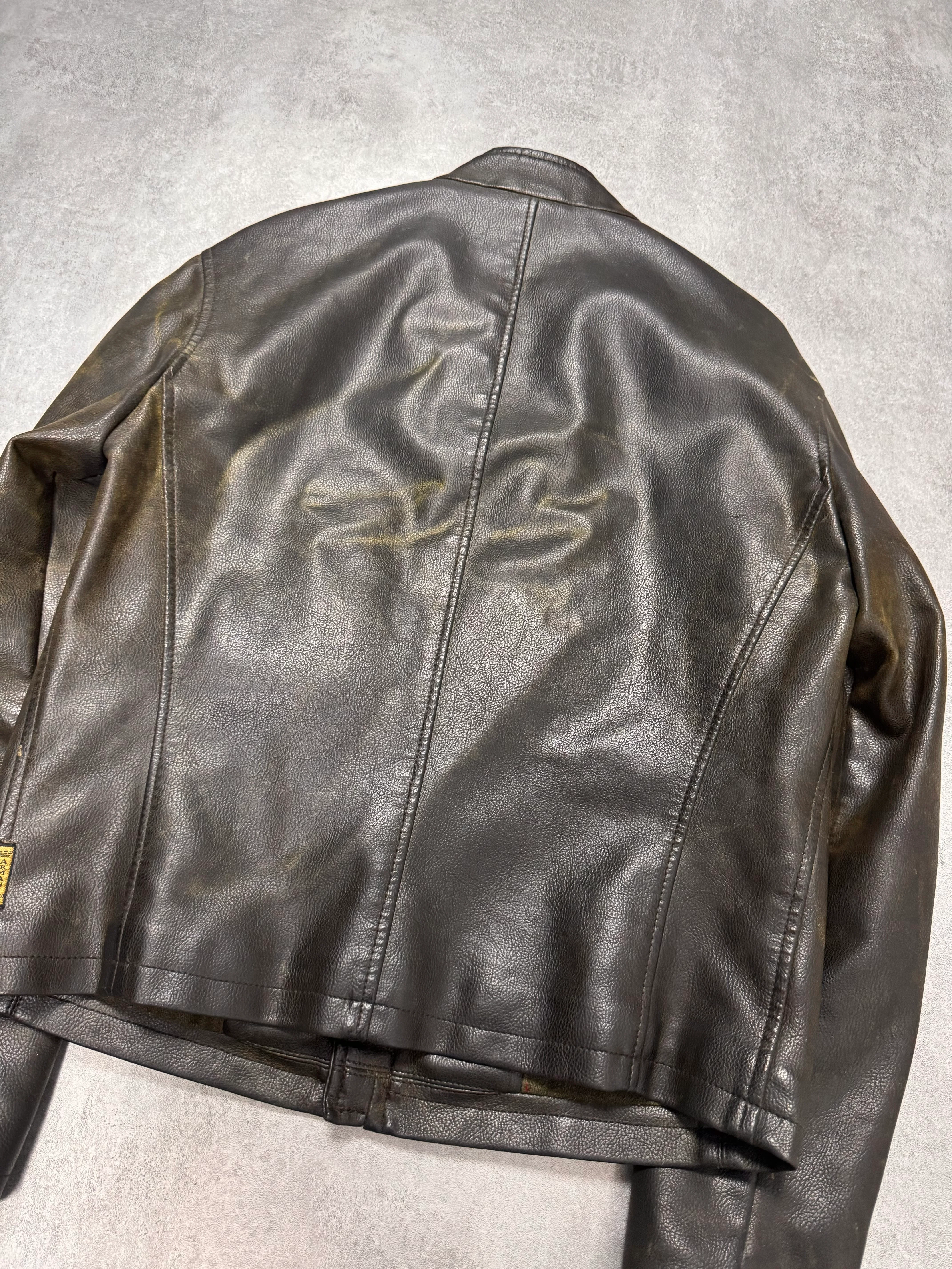 2000s Armani Biker Relief Leather Jacket - Image 4