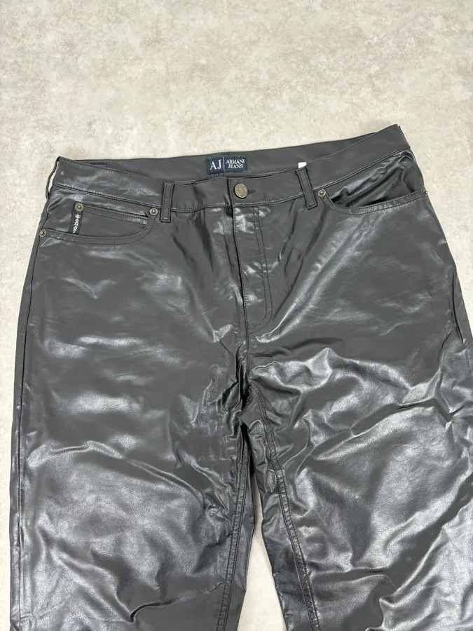 2000s Armani Black Avant-Garde Faux Leather Pants - Image 5