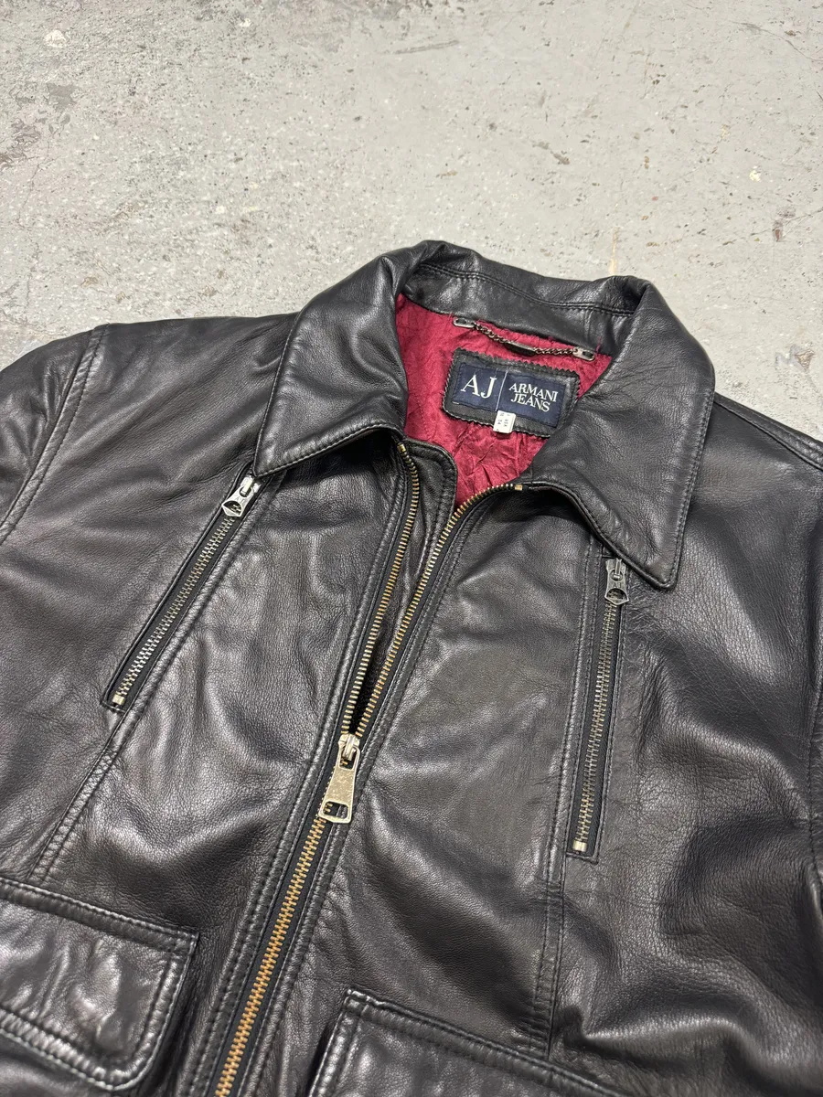 2000s Armani Black Biker Leather Jacket - Image 7