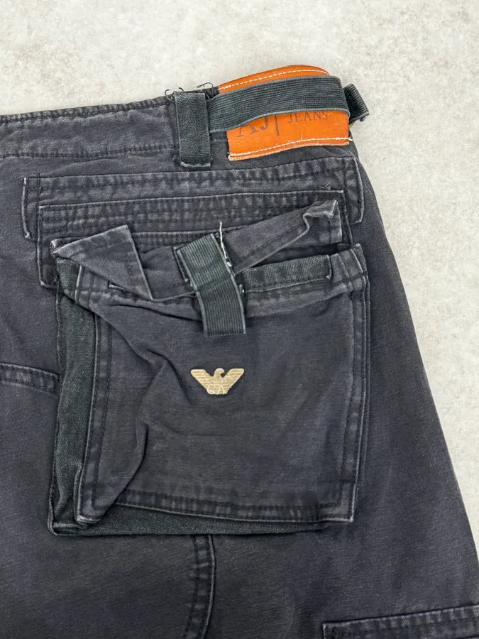 2000s Armani Black Cargo Pants - Image 10