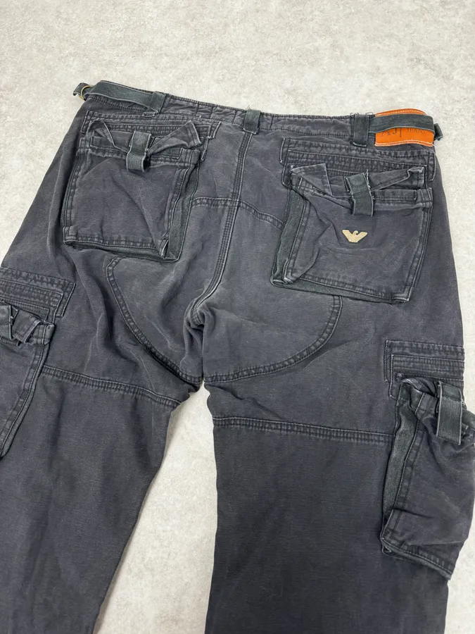 2000s Armani Black Cargo Pants - Image 7