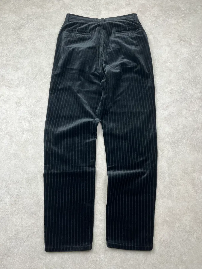 2000s Armani Black Corduroy Pinstriped Pants - Image 7
