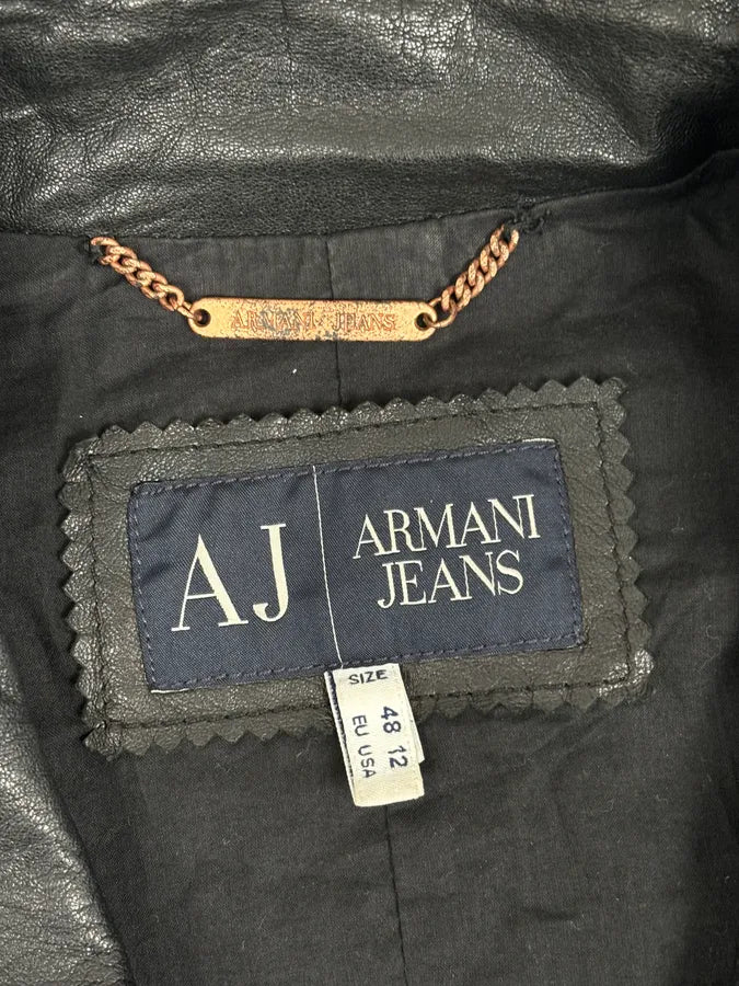 2000s Armani Black High-Neck Avant-Garde Leather Jacket - Image 11
