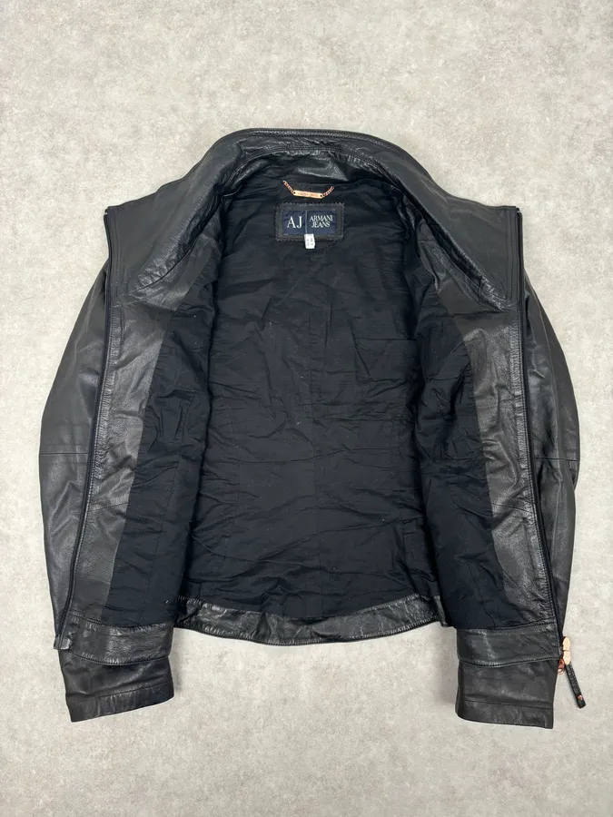 2000s Armani Black High-Neck Avant-Garde Leather Jacket - Image 9
