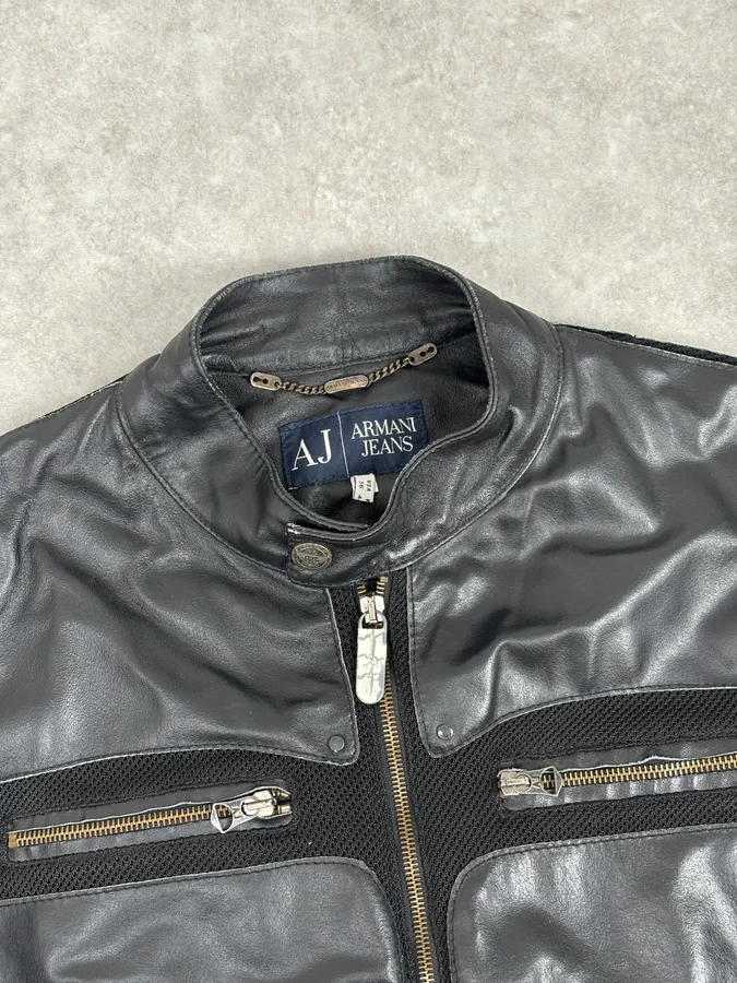 2000s Armani Black Hybrid Biker Leather Jacket - Image 4