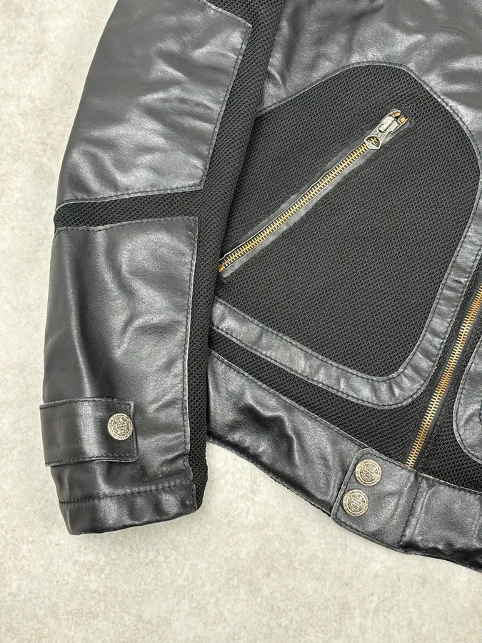 2000s Armani Black Hybrid Biker Leather Jacket - Image 9