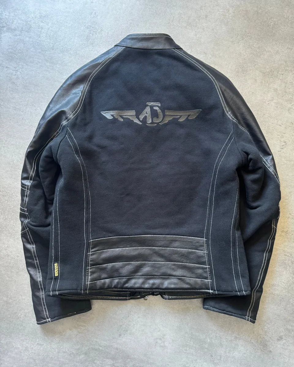 2000s Armani Black Hybrid Relaxed Cozy Leather Jacket - Image 2