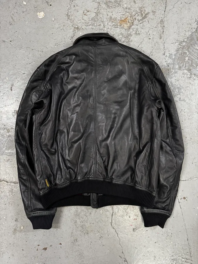 2000s Armani Black Leather Bomber Jacket - Image 4