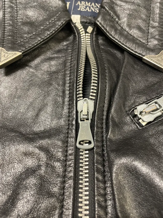 2000s Armani Black Leather Metallic Rock Embellished Jacket - Image 8