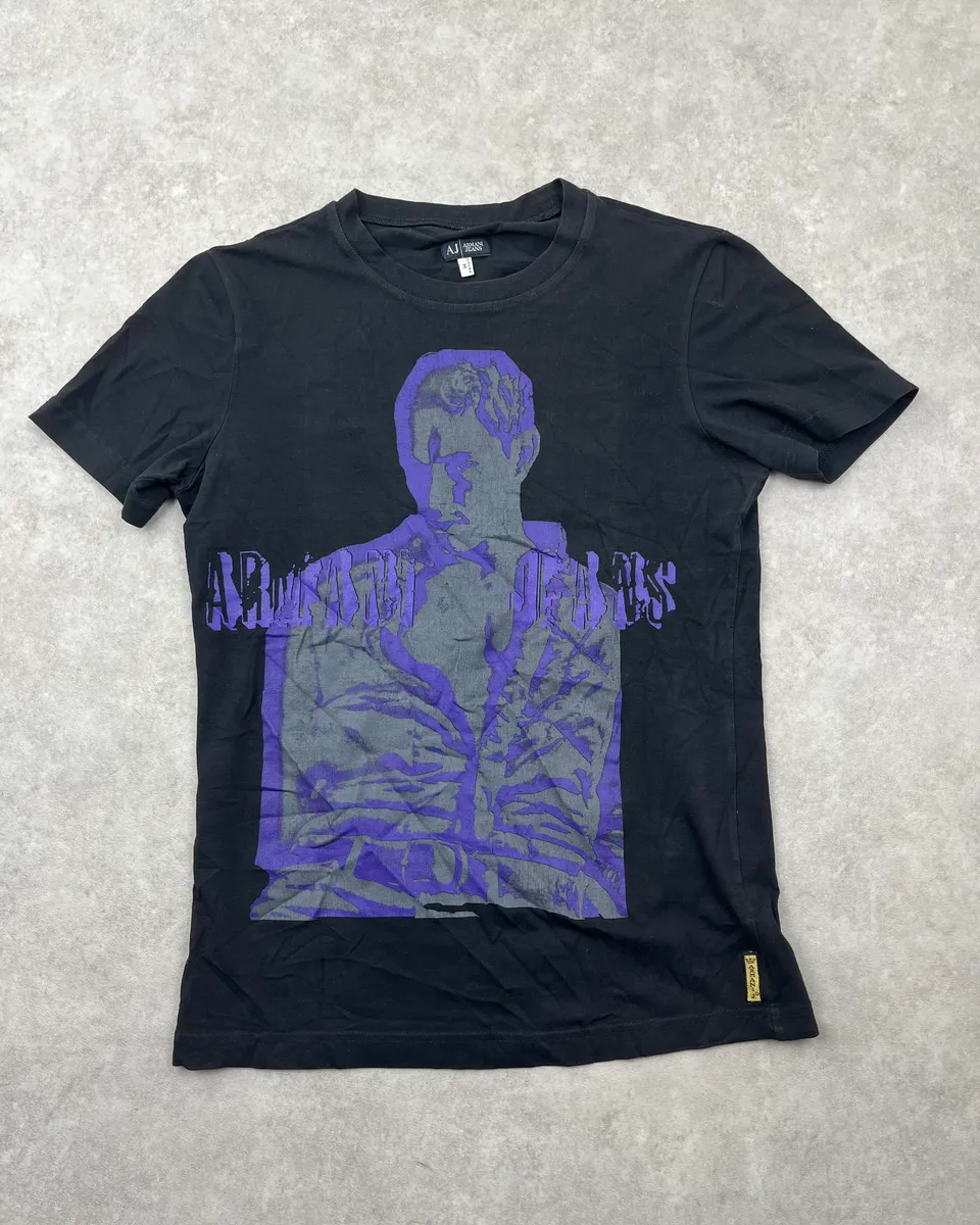 2000s Armani Black Mysterious Graphic Purple Print T-Shirt