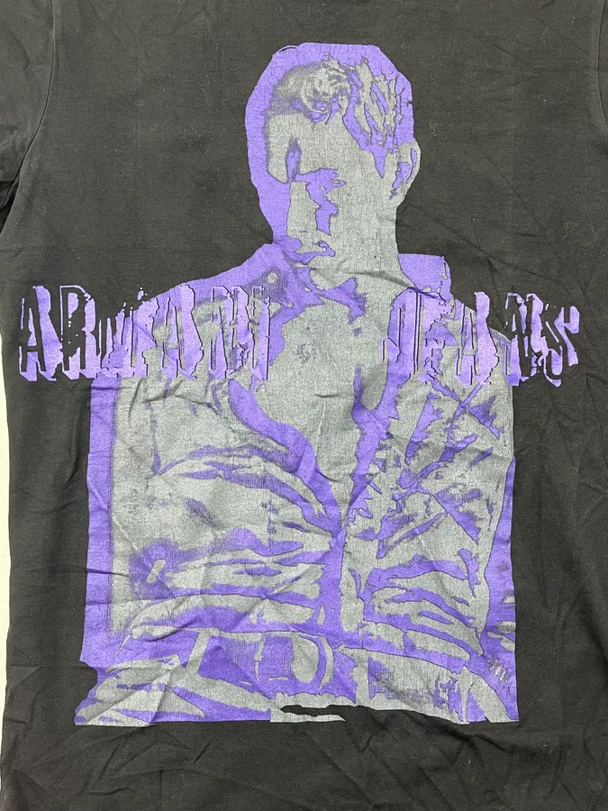 2000s Armani Black Mysterious Graphic Purple Print T-Shirt - Image 8