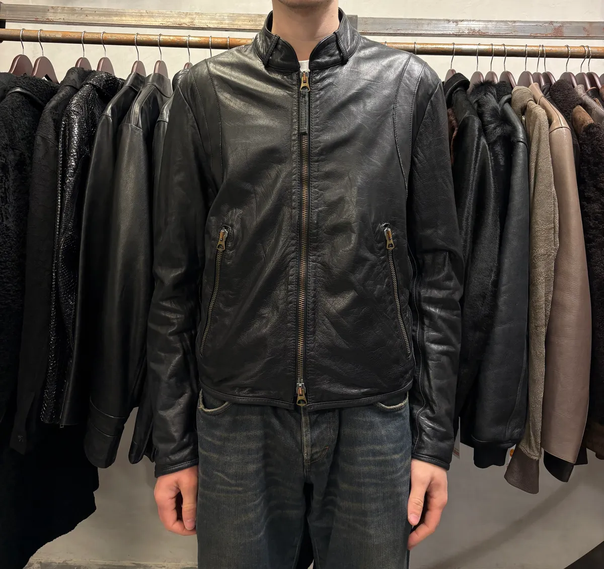 2000s Armani Black & Olive Tactical Biker Leather Jacket - Image 2