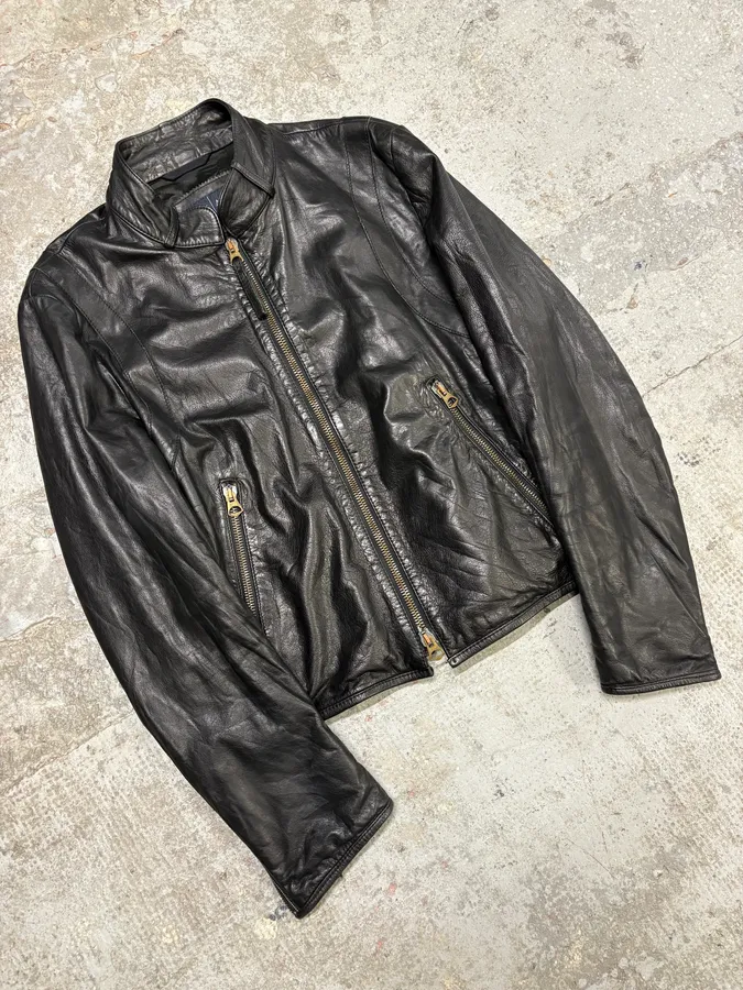 2000s Armani Black & Olive Tactical Biker Leather Jacket - Image 4
