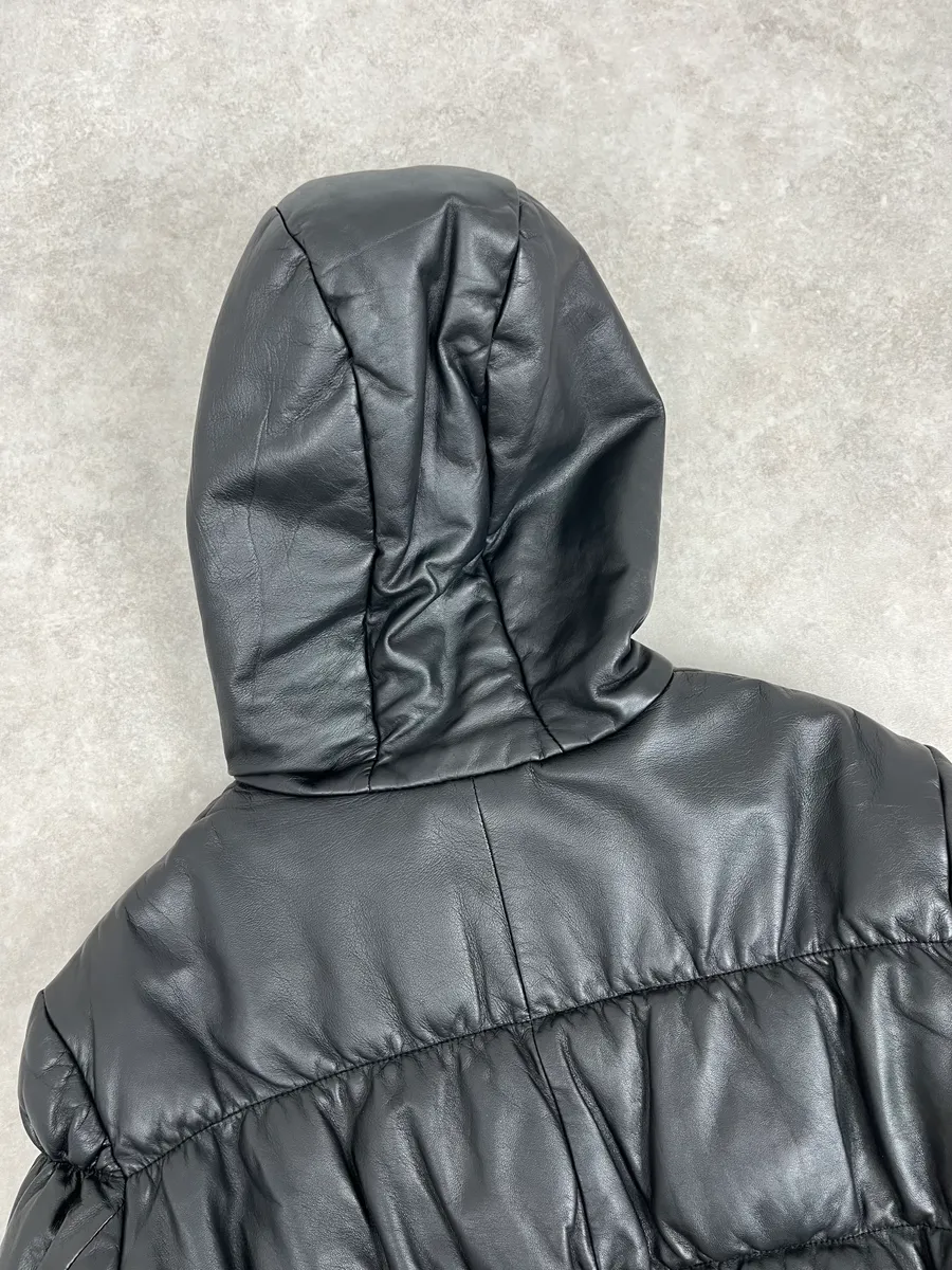 2000s Armani Black Puffer Leather Jacket - Image 7