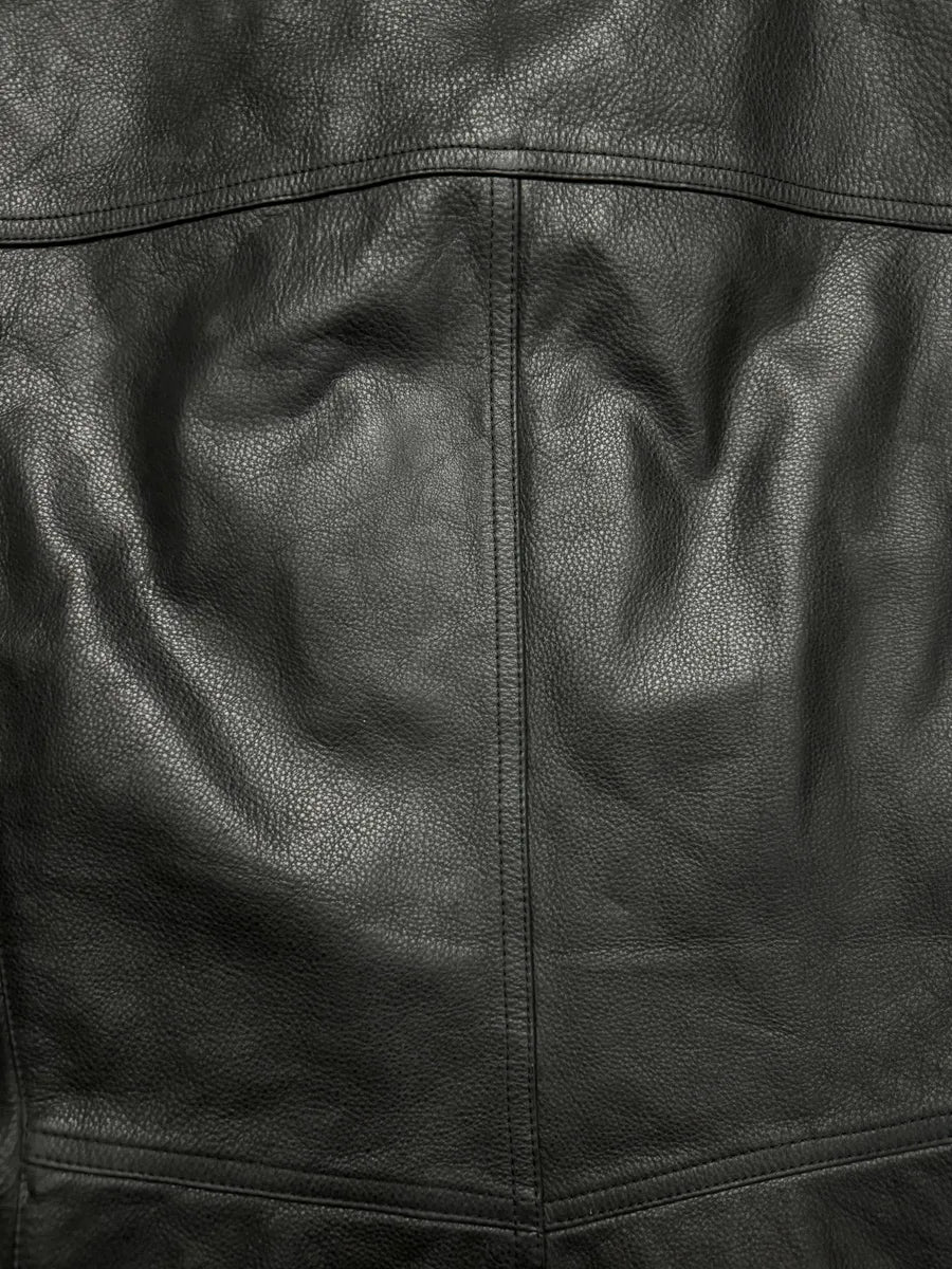 2000s Armani Black Shearling Biker Minimalist Leather Jacket - Image 6