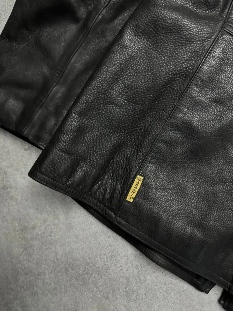 2000s Armani Black Shearling Biker Minimalist Leather Jacket - Image 7