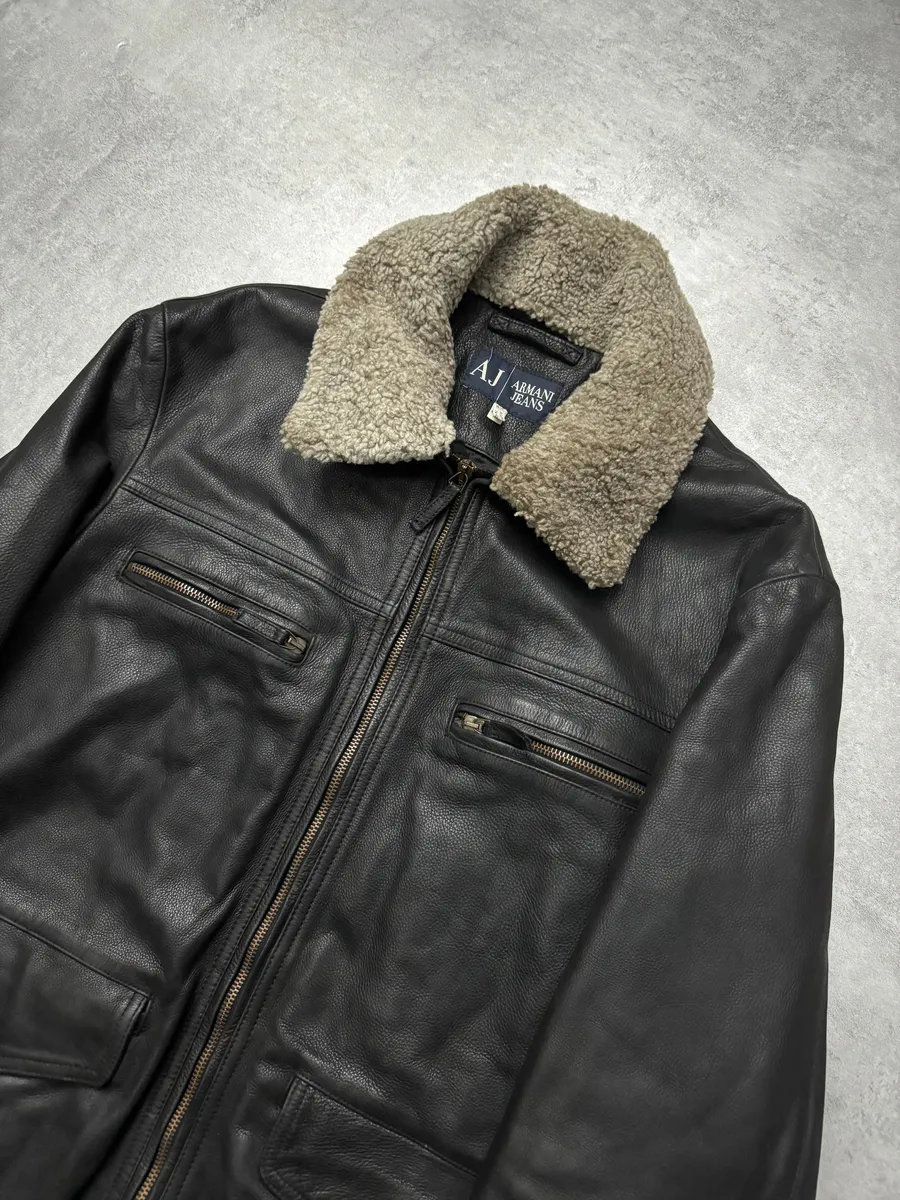 2000s Armani Black Shearling Biker Minimalist Leather Jacket - Image 8