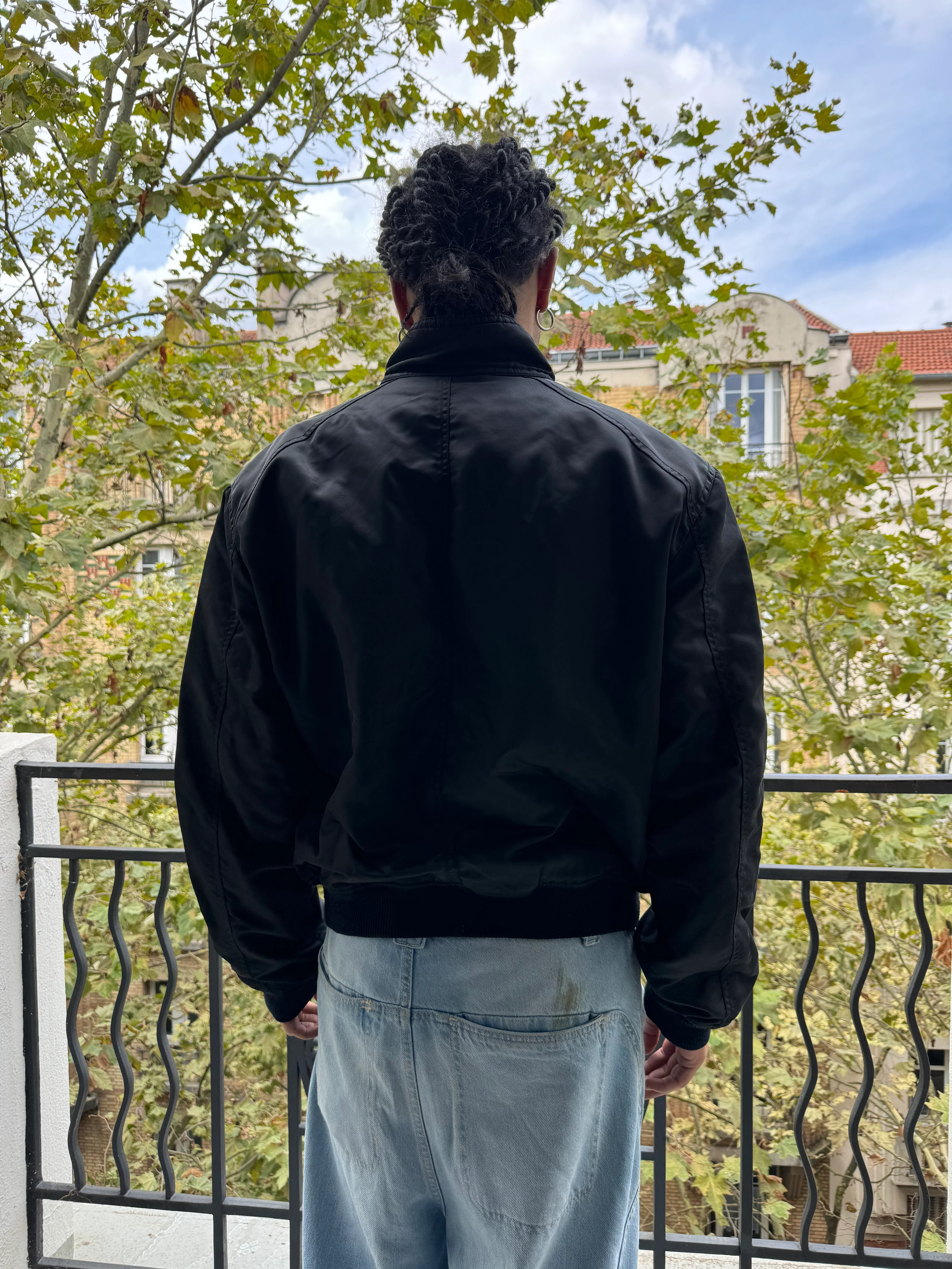 2000s Armani Black Washed Drift Bomber Jacket - Image 4
